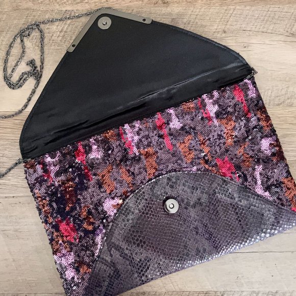 Big Buddha Snake Print & Sequin Envelope Style Clutch - Picture 6 of 10